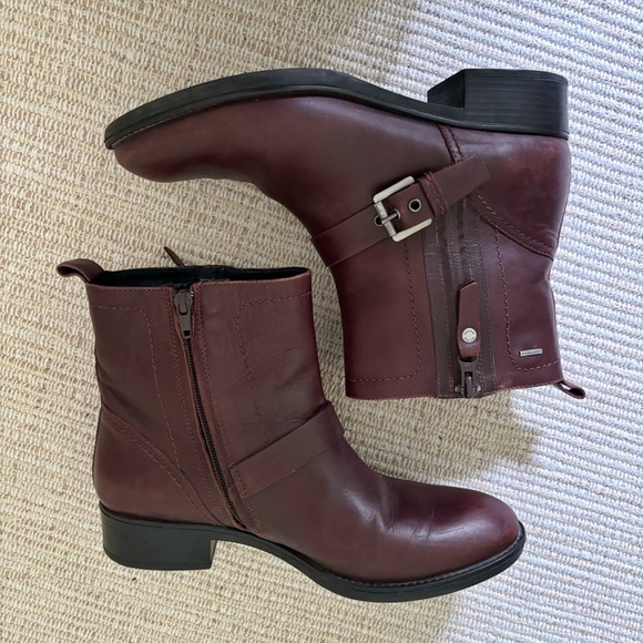 Geox Ankle Boots Burgundy Brown Leather Amphibiox Zip Up Buckle Size 39 US 9 - Picture 8 of 10